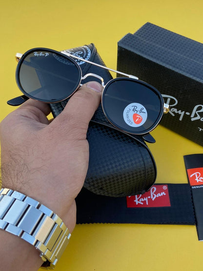RAY-BAN Black & Gold 4612 Round Side Cap Causal All Suitable Sunglass For Men Women.
